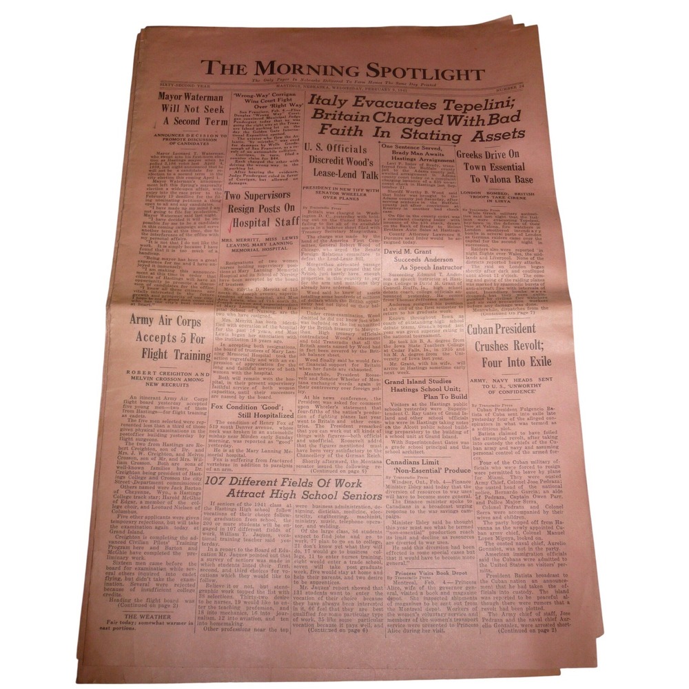1941 The Morning Spotlight Newspaper Hastings Nebraska WWII Era Chevrolet Ad
